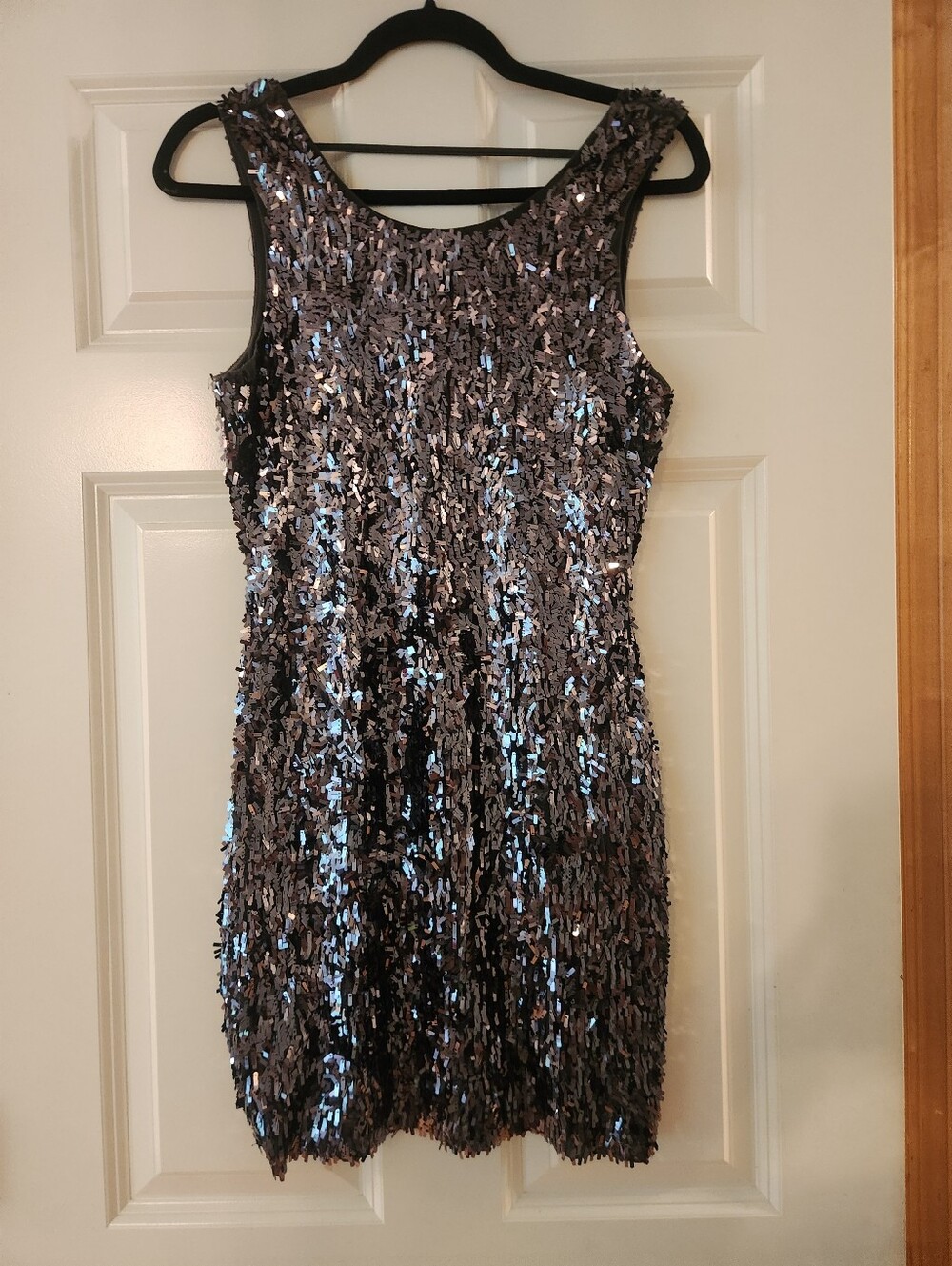 Express Black Sequin Mini Dress with Iridescent Shine